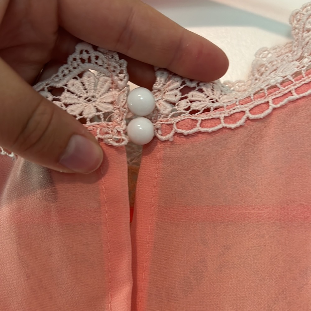Show Lai Pink & Cream Crochet High Neck Sheer Tank - Picture 8 of 11